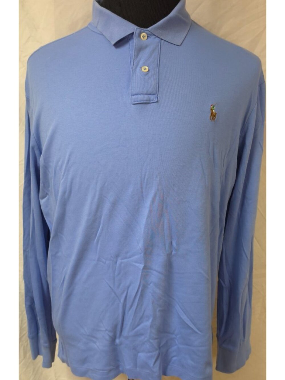 Polo Ralph Lauren Mens Pima Soft Touch Polo Shirt XL Blue Long Sleeve Flesh Pony